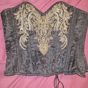 Vintage Goth Black Brocade Overbust Corset Size 34